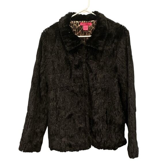 Betsy Johnson Womens Faux Fur Coast Size Large Black Sequin Whimsygoth Rock Mob - Picture 1 of 10